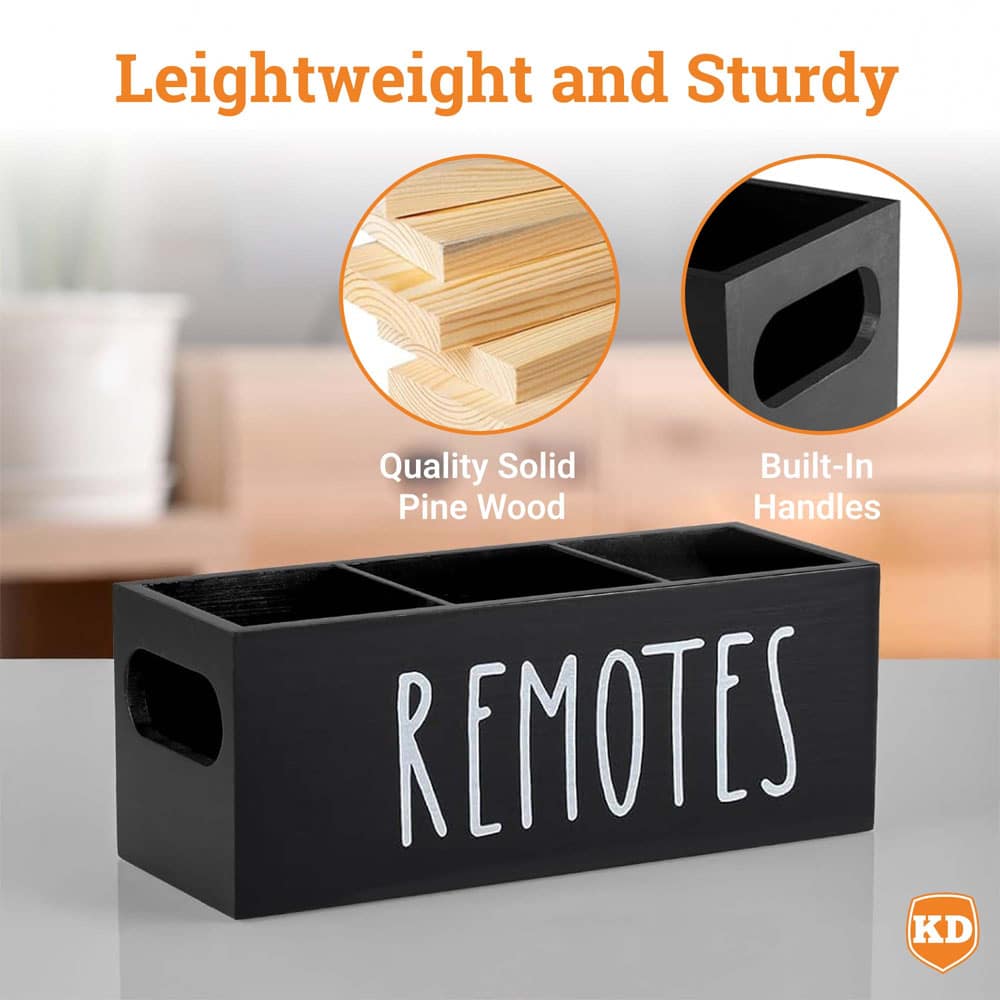Black Wooden Farmhouse Remote Control Holder Storage Organizer - Image 7