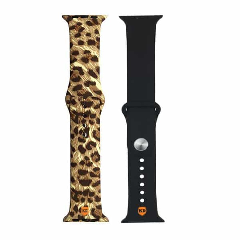 Silicone Strap for 42/44/45/49mm Apple Watch- Black & Cheetah