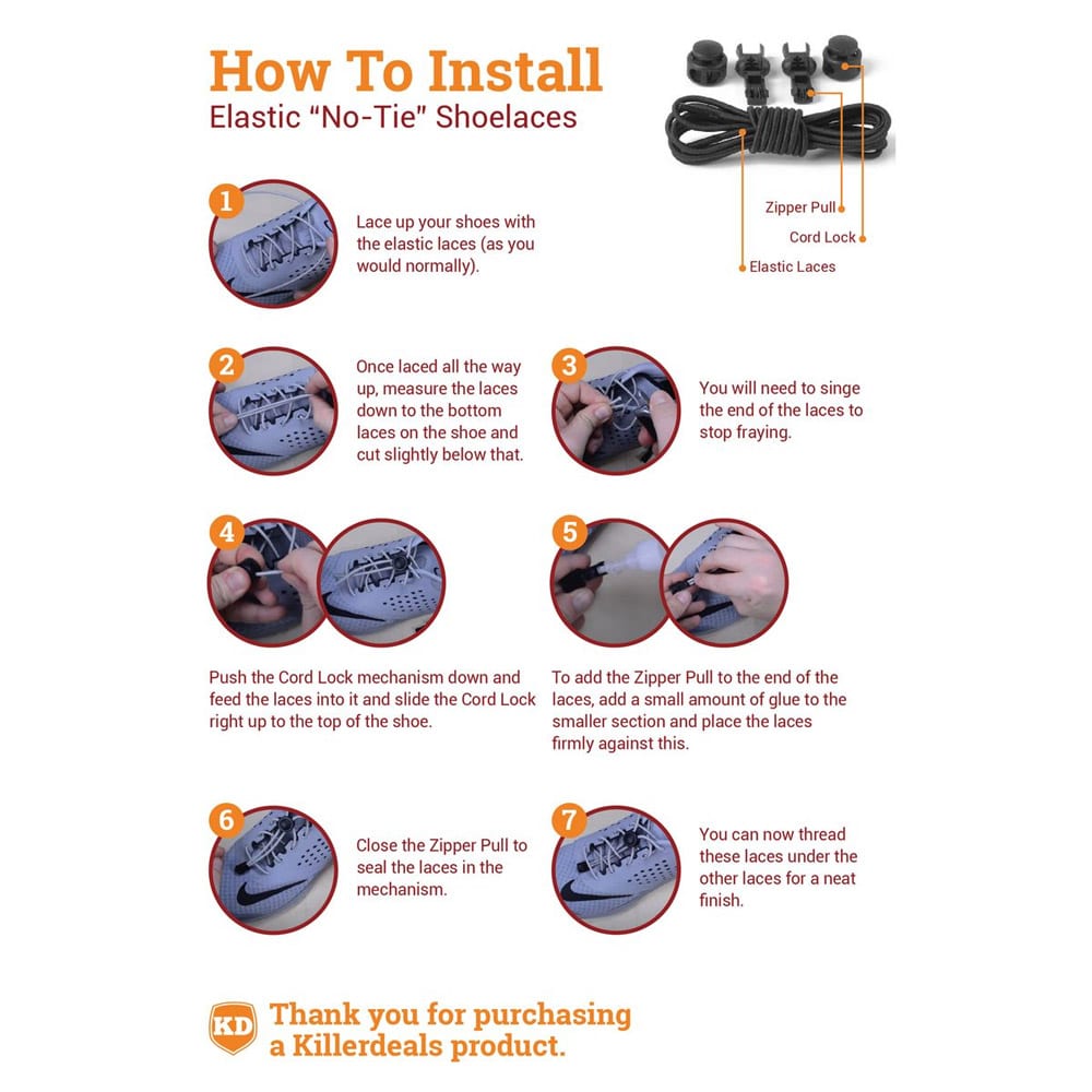 Elastic No Tie Speed Shoelaces- Black /Orange/Purple Combo - Image 6