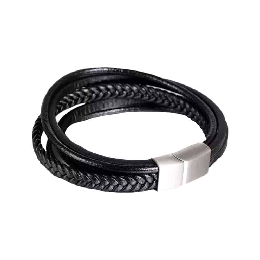 Handmade Woven Vegan PU Leather Bracelet - Sliver Buckle - Image 7