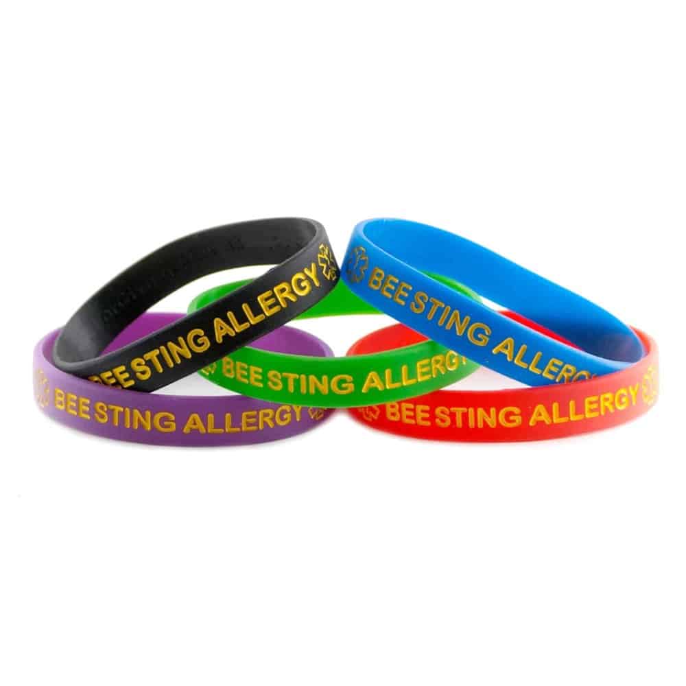Emergency Bee Sting Allergy Medic Alert Silicone Bracelet x5