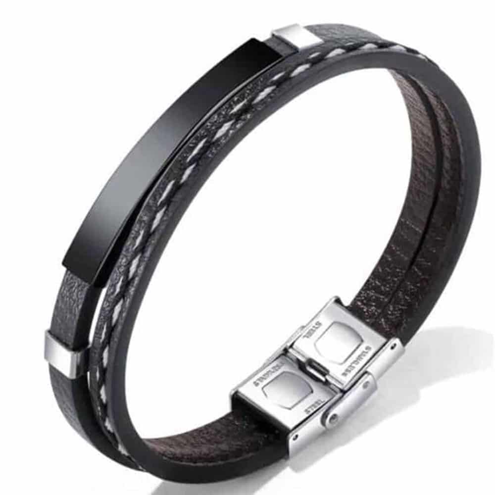 PU Vegan Leather & Stainless Steel Style Unisex Bracelet- M/L - Image 3