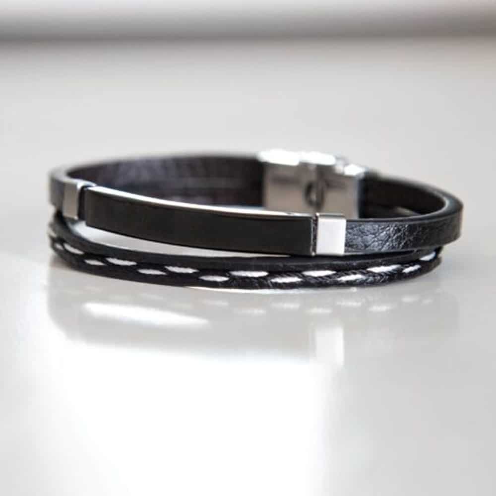 PU Vegan Leather & Stainless Steel Style Unisex Bracelet- M/L - Image 9
