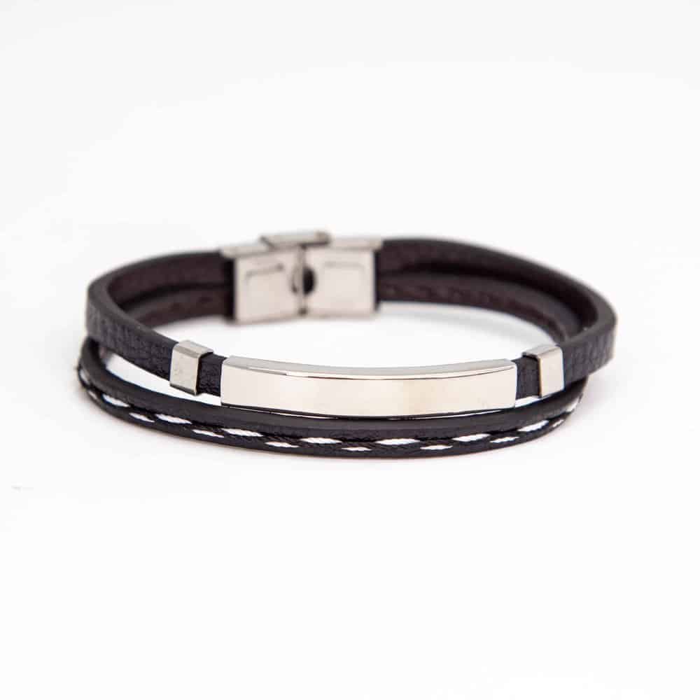 PU Vegan Leather & Stainless Steel Style Unisex Bracelet- M/L - Image 12