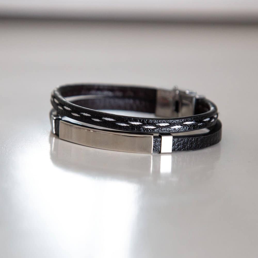 PU Vegan Leather & Stainless Steel Style Unisex Bracelet- M/L - Image 13