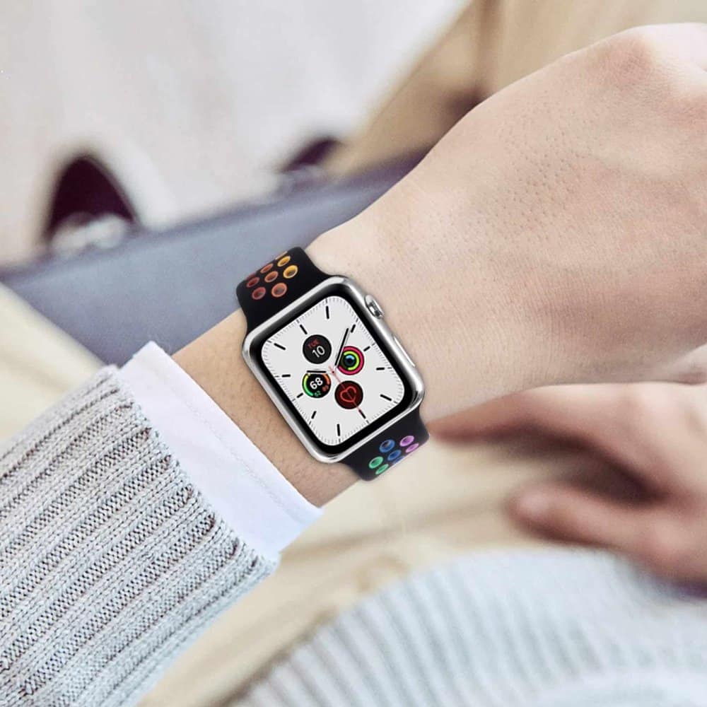 Silicone Strap for 42/44/45mm Apple Watch- Rainbow - Image 3