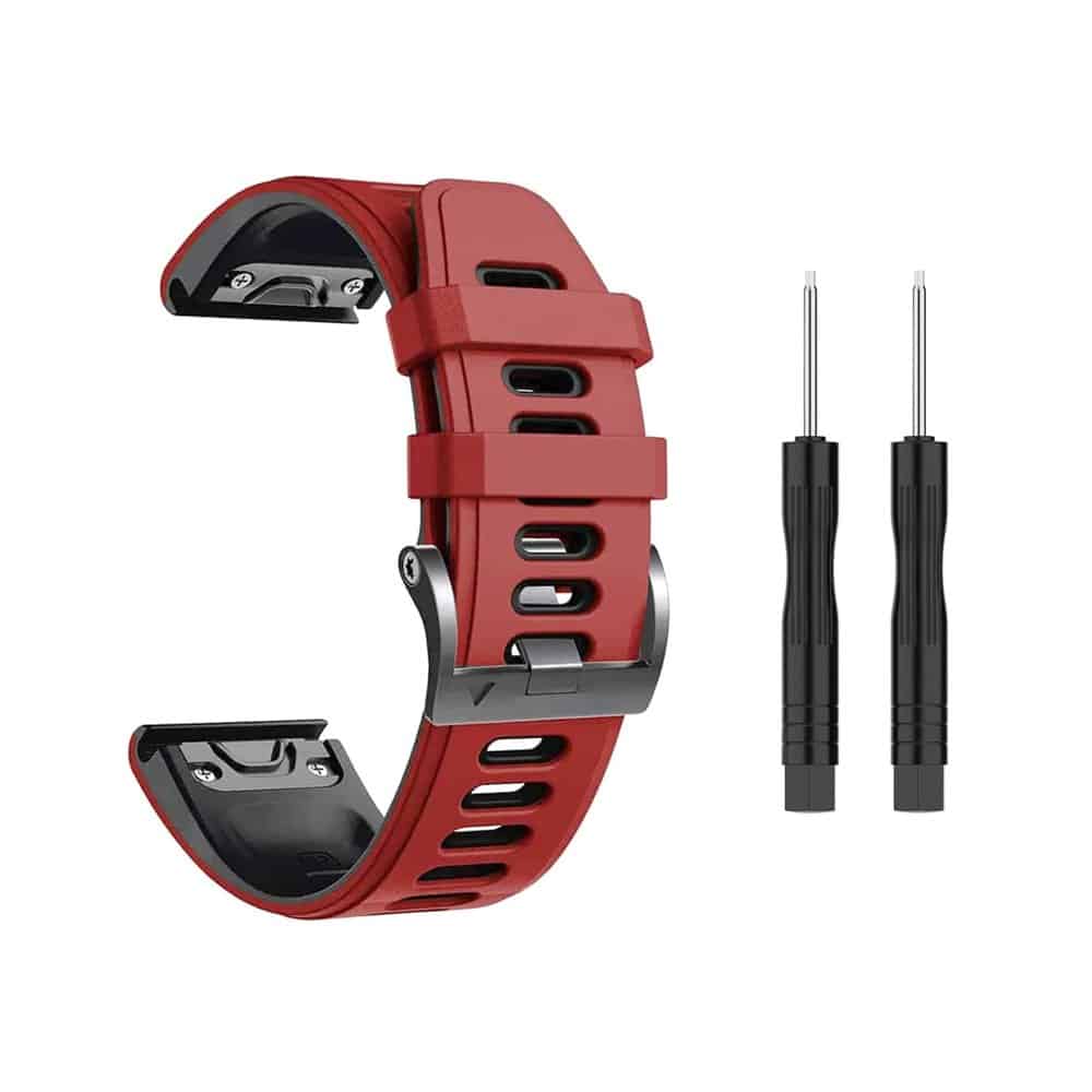 22mm Silicone Strap for Garmin Fenix 5/ 6/ 7 & Forerunner 745 - Red & Black