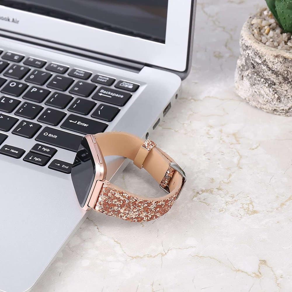 Fitbit Versa/2/Lite/SE Glittery Leather Strap (S-M-L) - Image 4