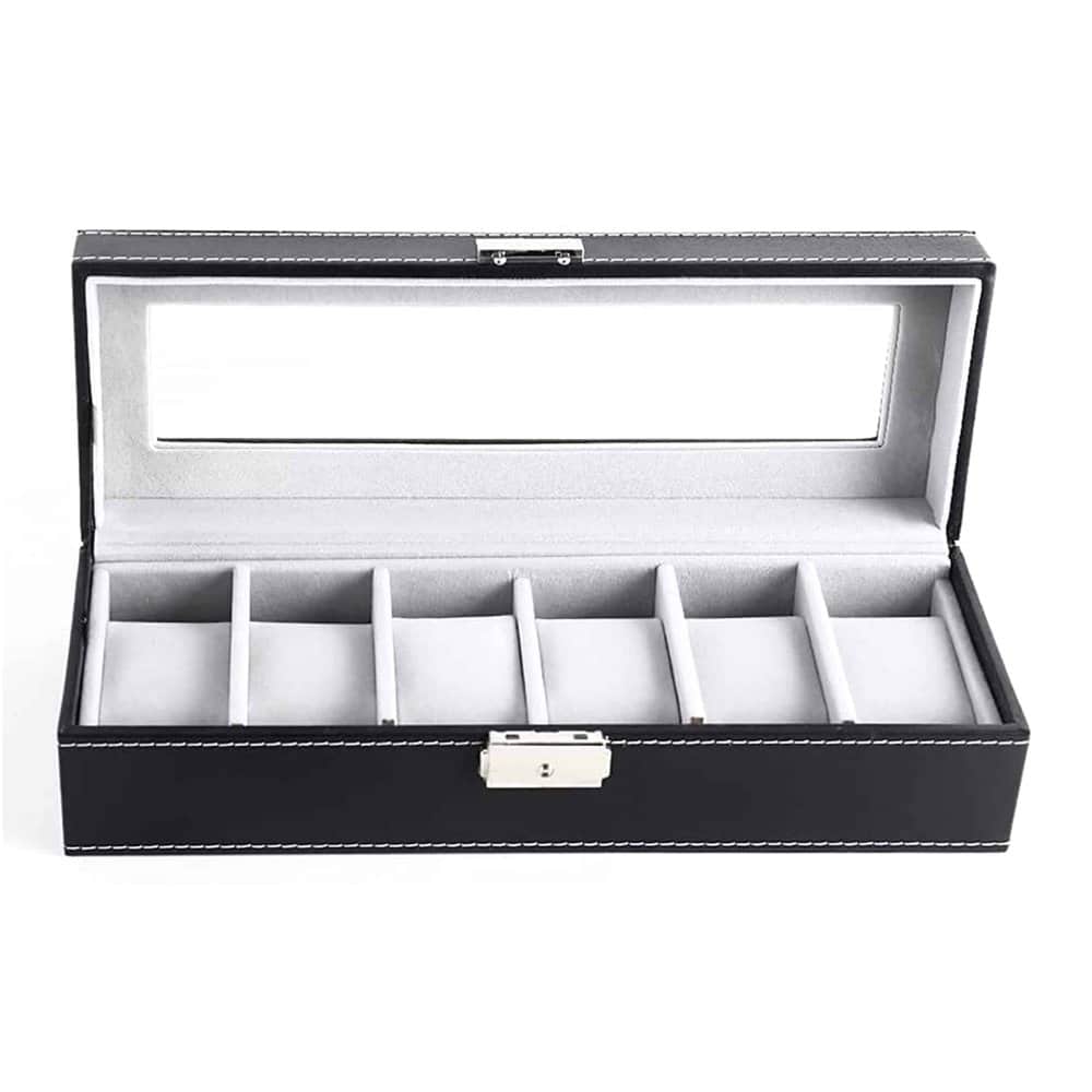 PU Leather 6 Slot Luxury Watch Organizer Display Case Box