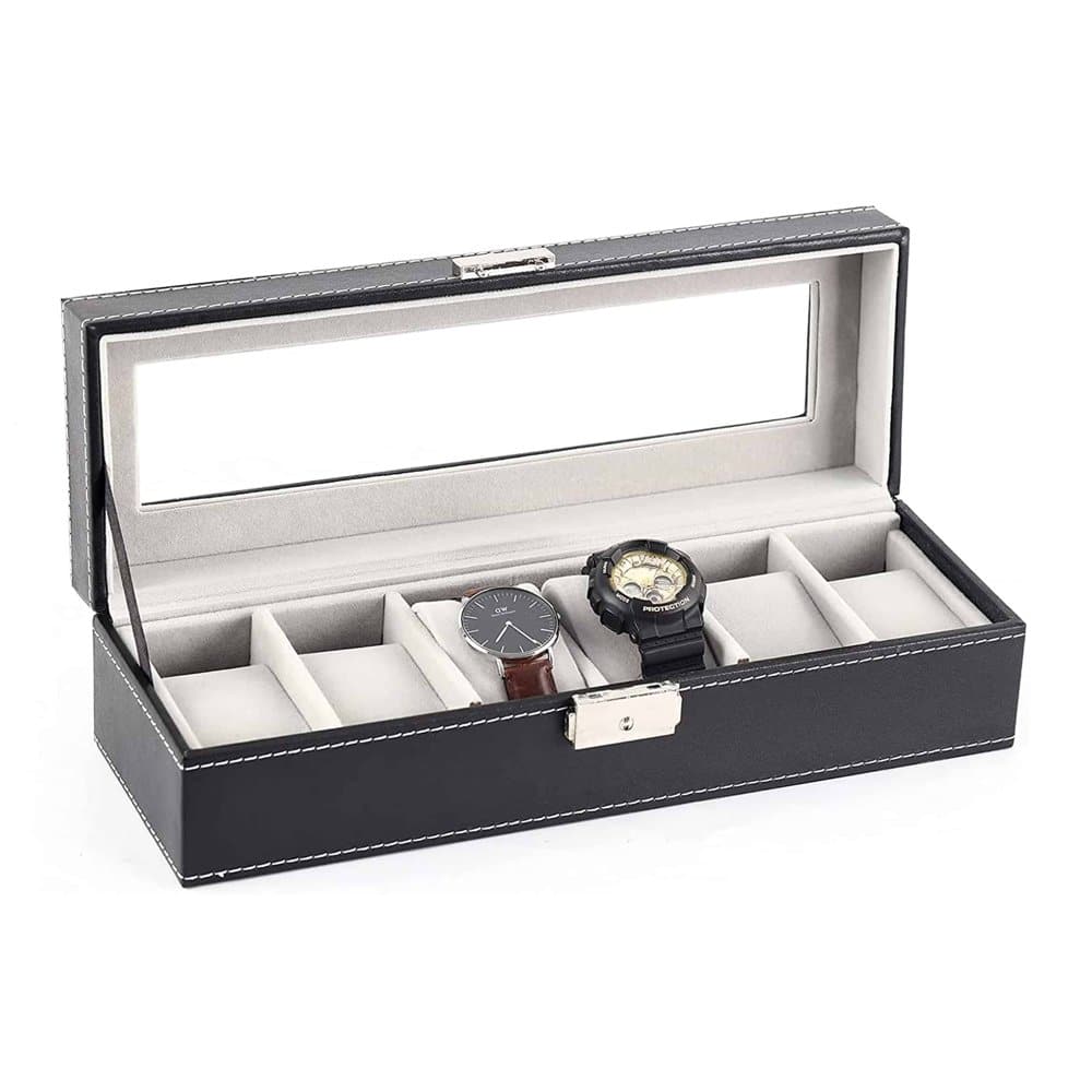 PU Leather 6 Slot Luxury Watch Organizer Display Case Box - Image 3
