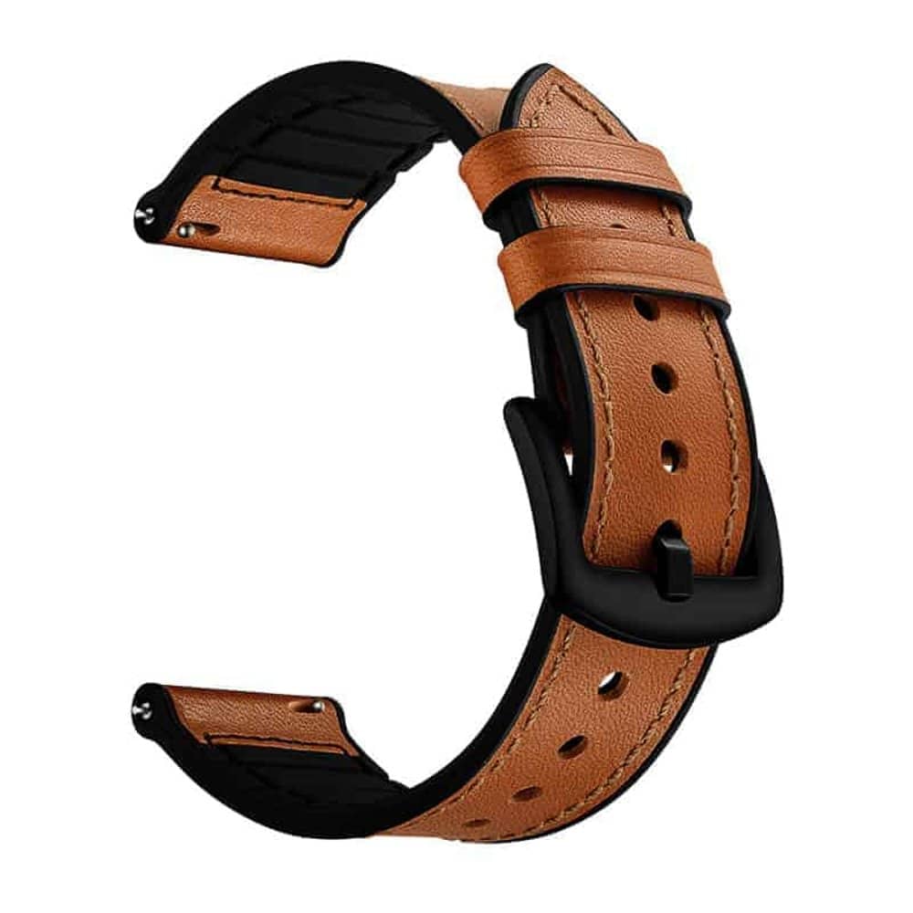 22mm Leather & Silicone Universal Watch Strap for Samsung - Brown